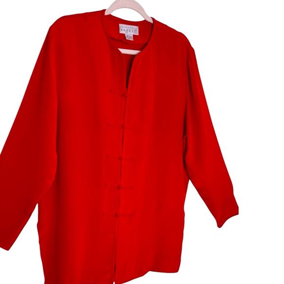 Adrianna Papell Vibrant Red 100% Silk Long Sleeve Blouse Size 16 - Picture 2 of 6
